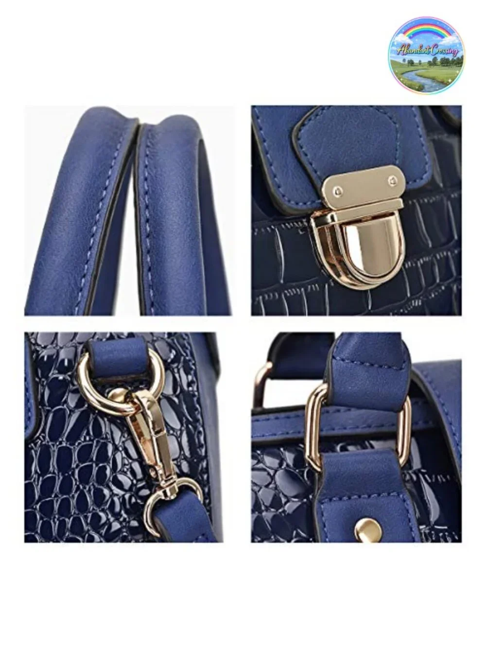 Vegan Leather Satchel Purse Top Handle Work Tote with Crocodile Texture